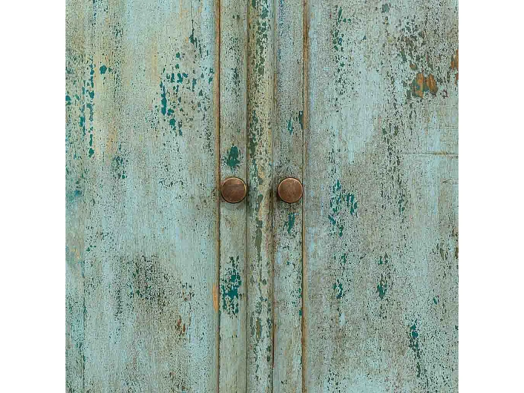 Recibidor de madera artesanal turquesa 85x40x100h cm