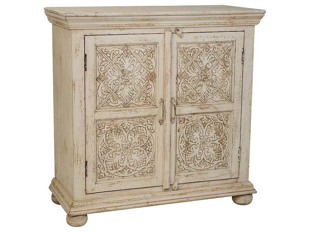 Recibidor de madera tallada acabado artesanal 90x40x90h cm