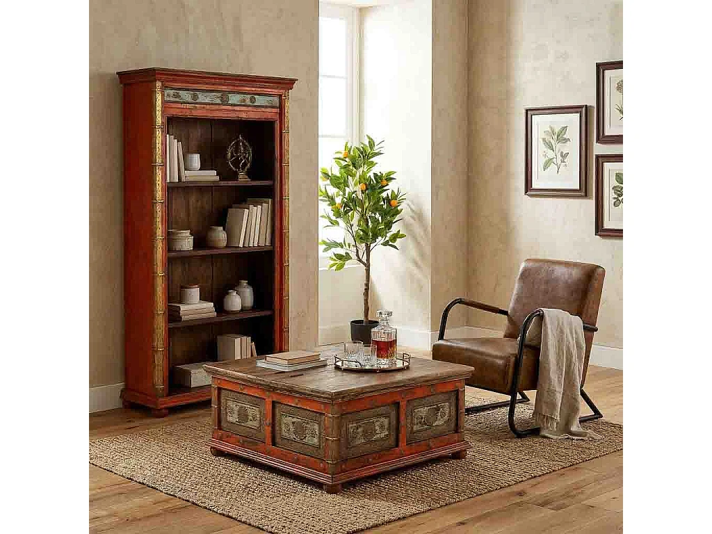Fauteuil en métal recouvert de cuir marron 61x70x84 cm (h)
