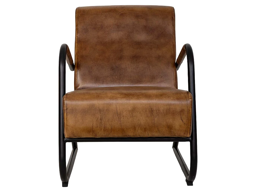 Fauteuil en métal recouvert de cuir marron 61x70x84 cm (h)
