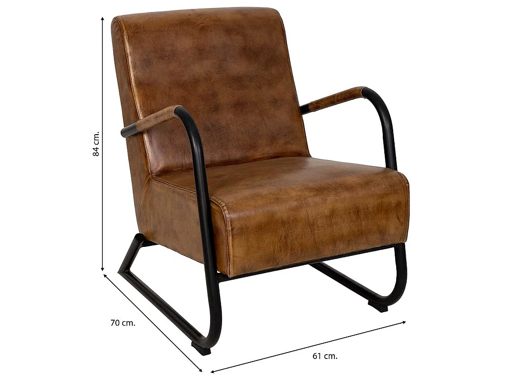 Fauteuil en métal recouvert de cuir marron 61x70x84 cm (h)