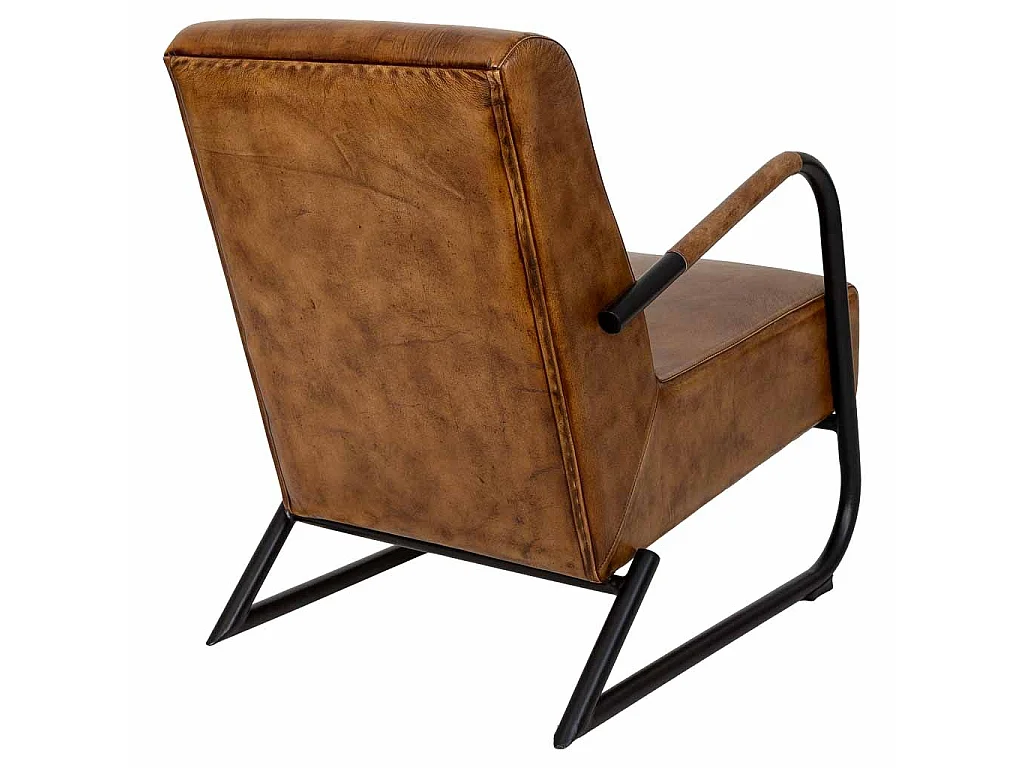 Fauteuil en métal recouvert de cuir marron 61x70x84 cm (h)