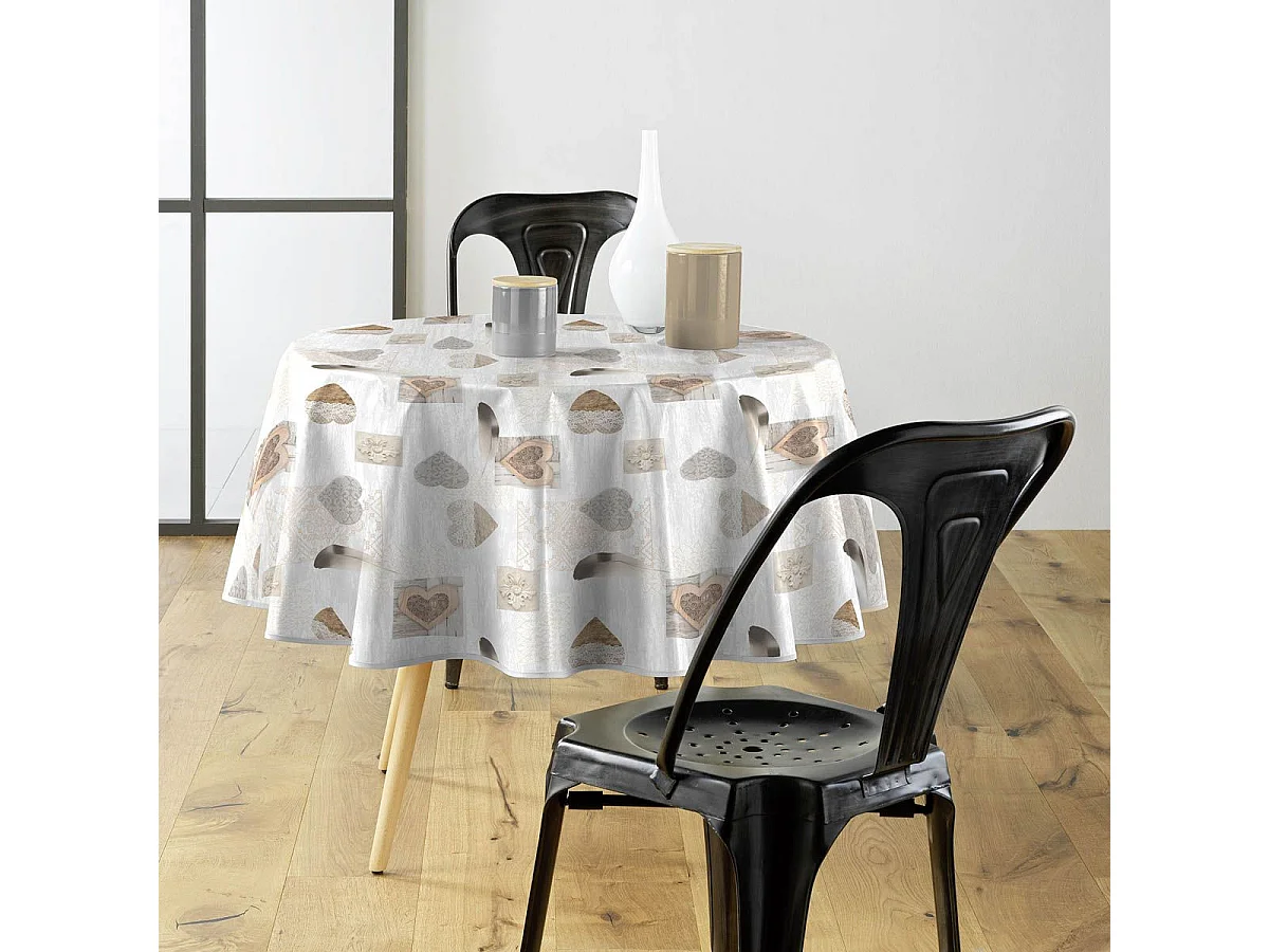 Nappe Ronde Imprimé "Delicia" 160cm Taupe