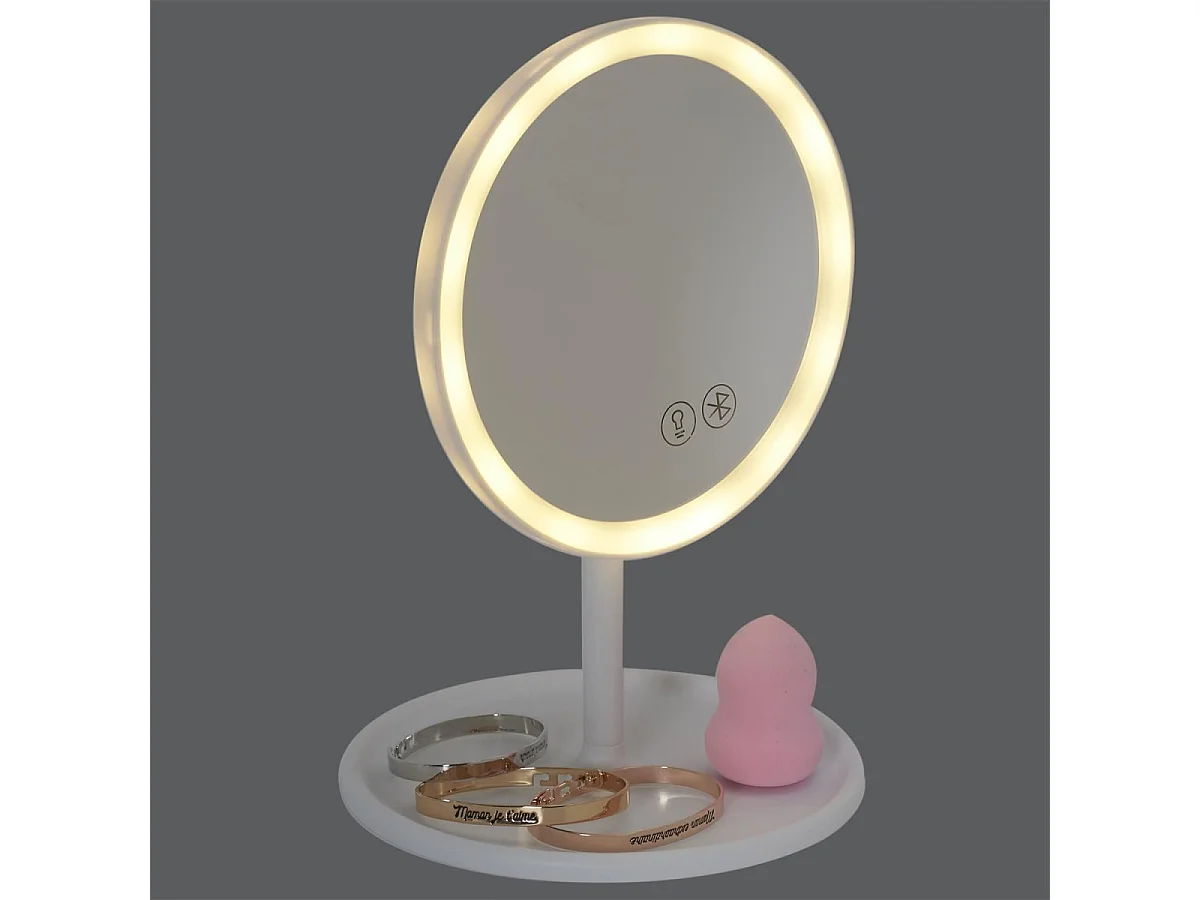 Miroir Lumineux Led Sans Fil "Enceinte" 26cm Blanc