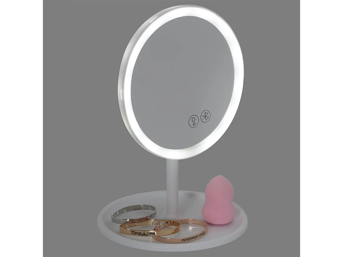 Miroir Lumineux Led Sans Fil "Enceinte" 26cm Blanc