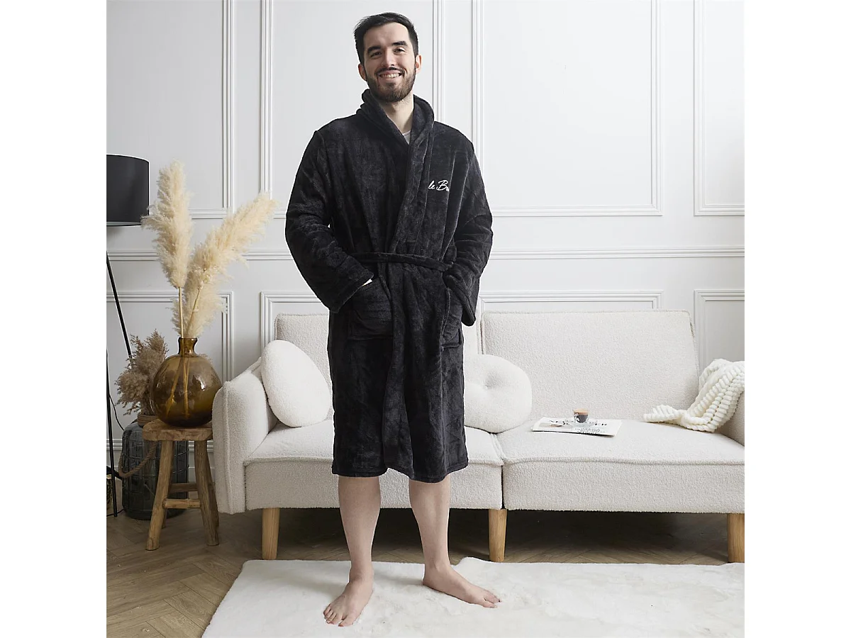Robe de Chambre Polaire "Le Boss" Noir
