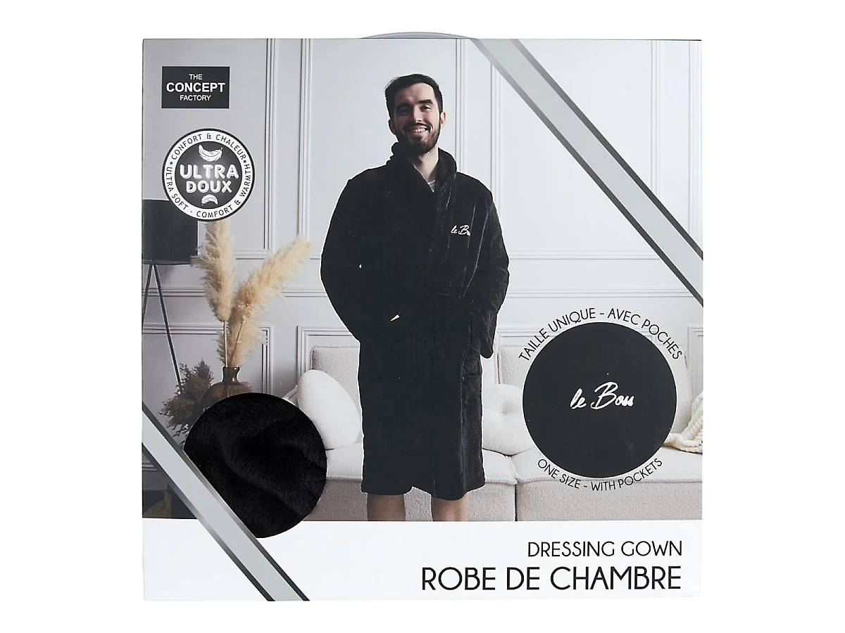Robe de Chambre Polaire "Le Boss" Noir