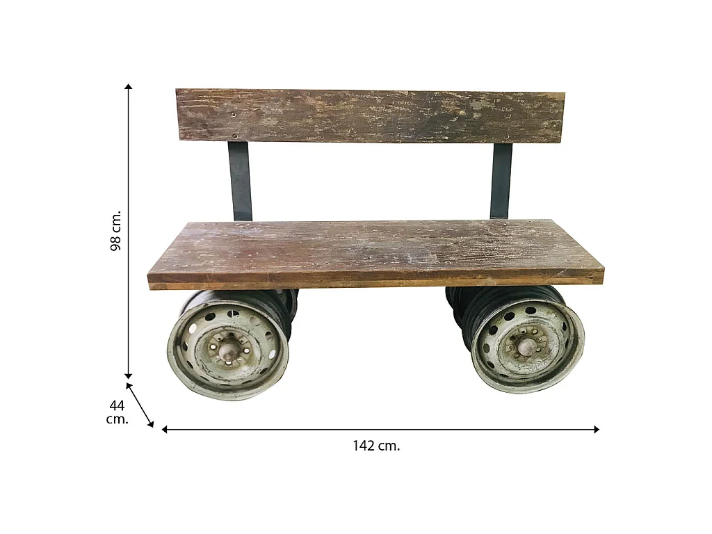 Banco de madeira marrom e metal 142x44x98