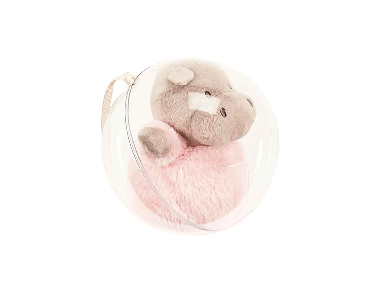 Peluche Enfant dans Boule "Hippo" 12cm Rose