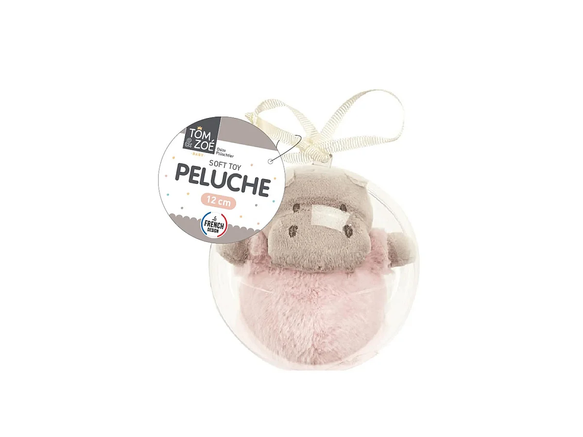 Peluche Enfant dans Boule "Hippo" 12cm Rose