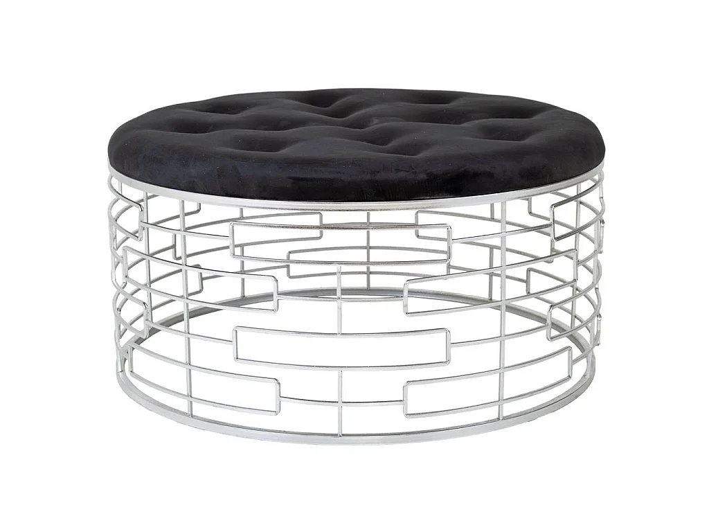 Sgabello rotonda in velluto nero e metallo argento d91,5x47h