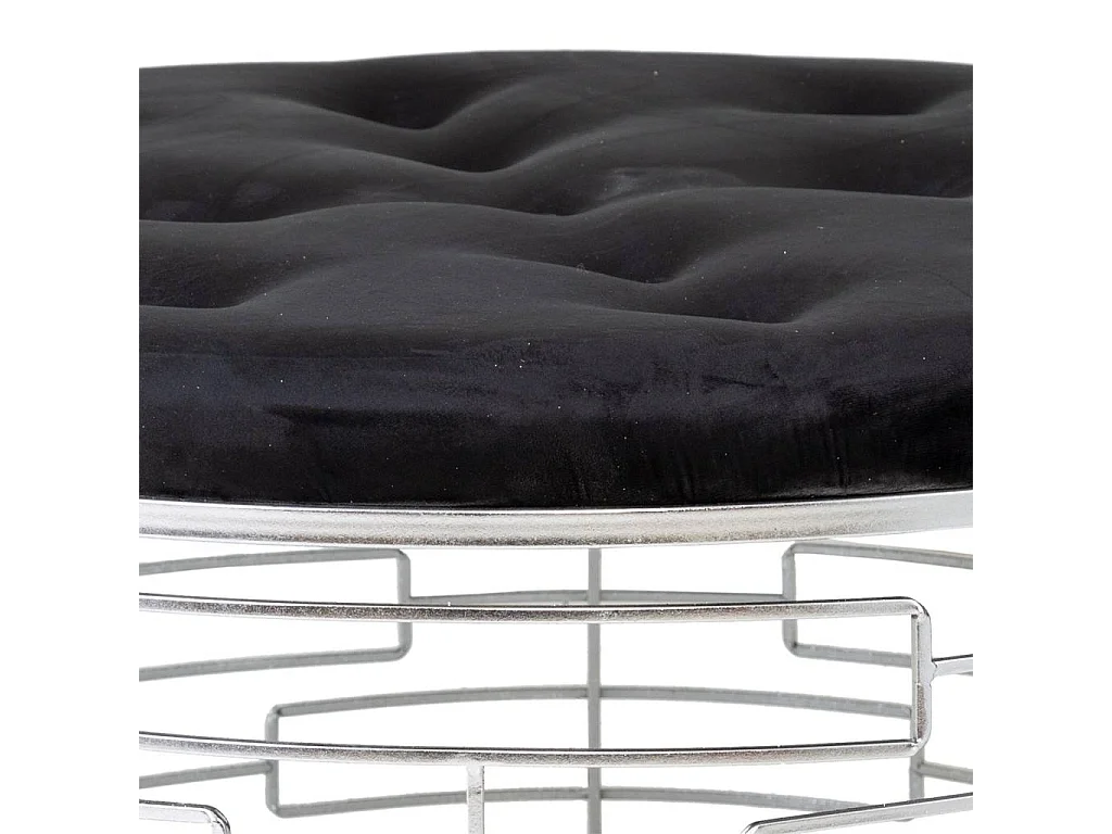 Sgabello rotonda in velluto nero e metallo argento d91,5x47h