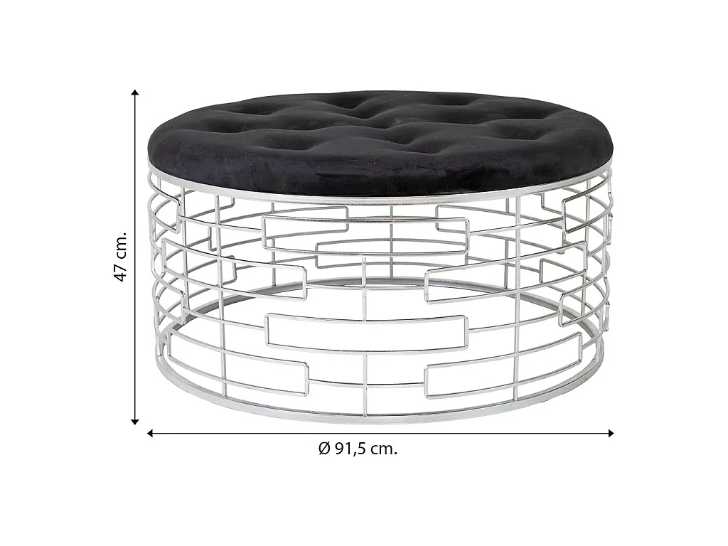 Sgabello rotonda in velluto nero e metallo argento d91,5x47h