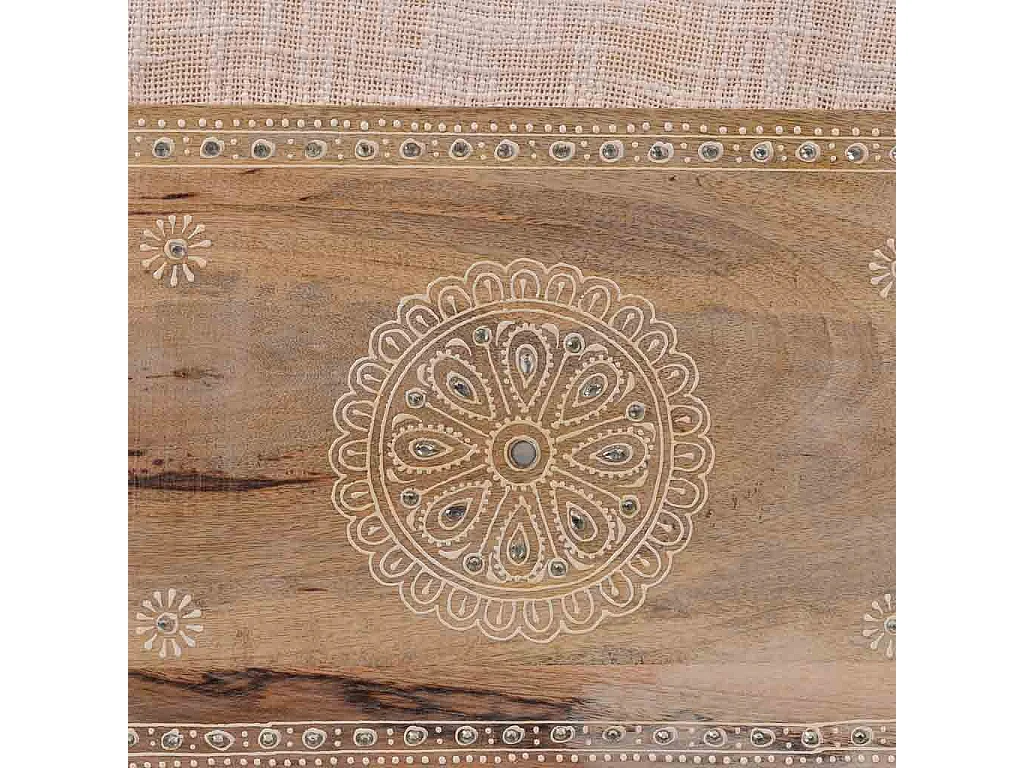 Handgefertigte, bemalte Holzbank mit braunem Kissen, 70 x 60 x 29 cm