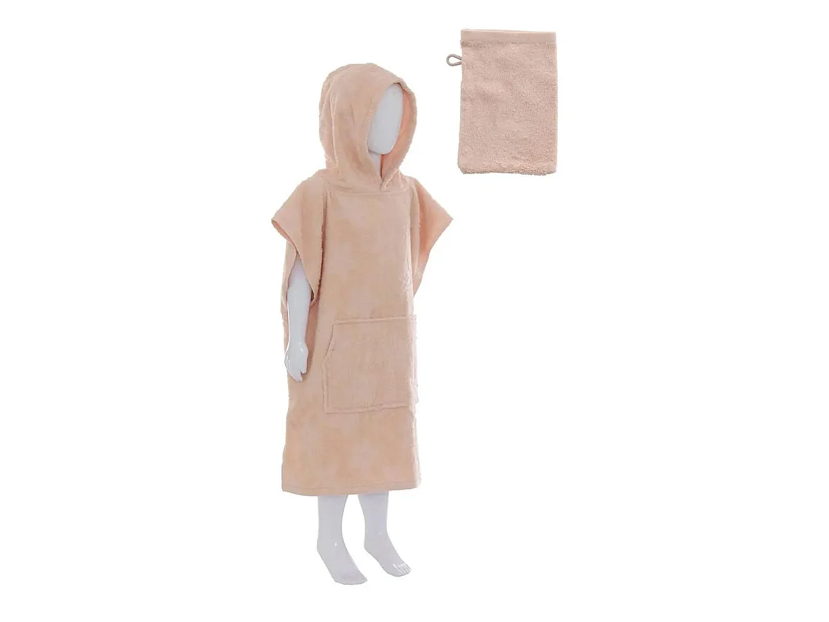 Cape de Bain Enfant & Gant de Toilette "Mer" Rose
