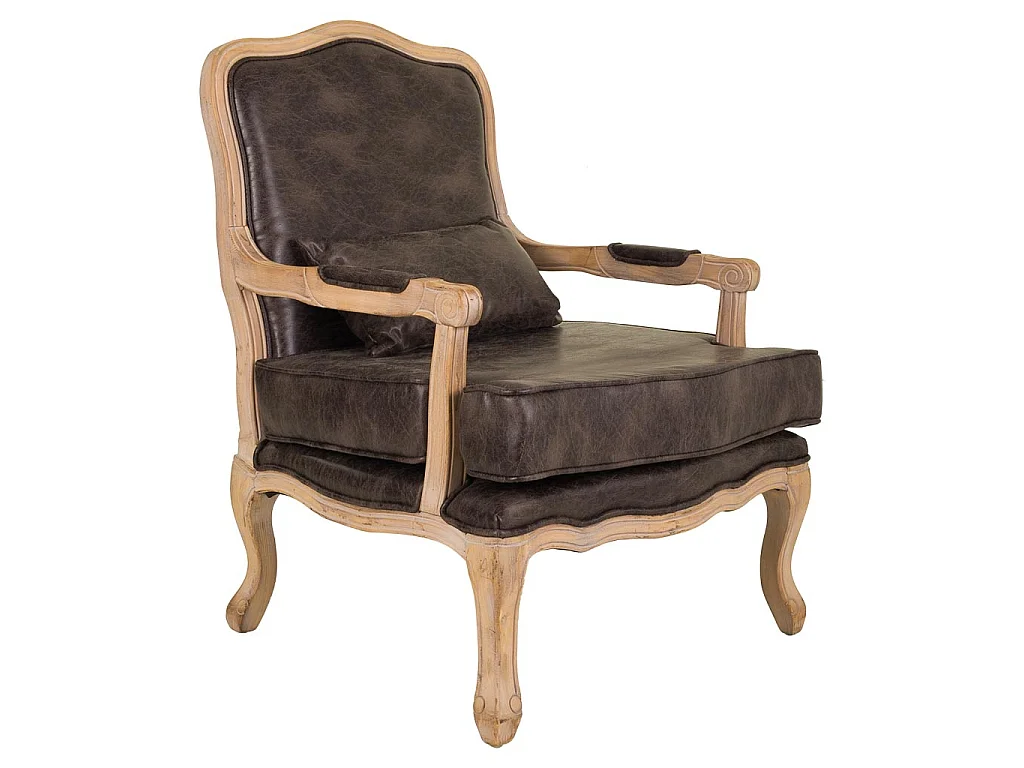 Fauteuil en bois rembourré marron 64x72x92h