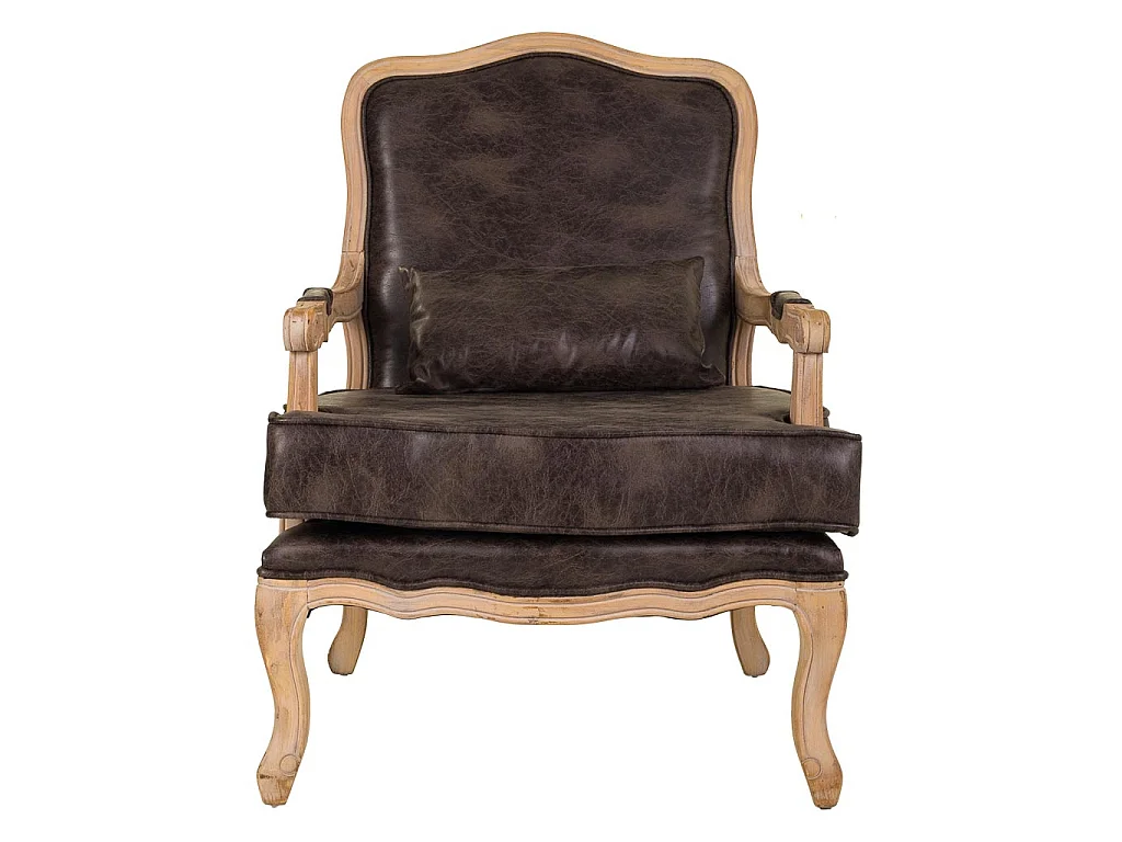Fauteuil en bois rembourré marron 64x72x92h