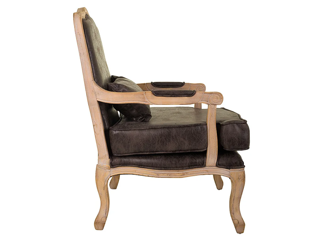 Fauteuil en bois rembourré marron 64x72x92h