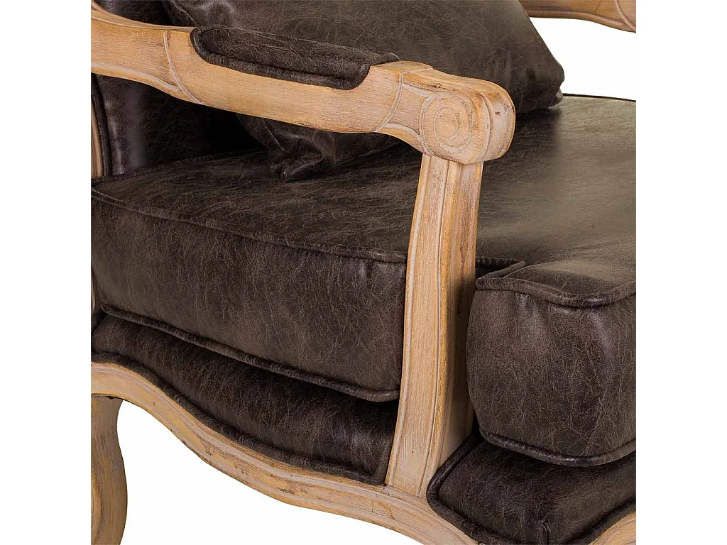 Fauteuil en bois rembourré marron 64x72x92h