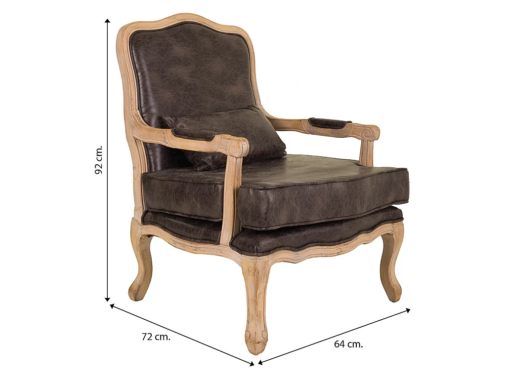 Fauteuil en bois rembourré marron 64x72x92h