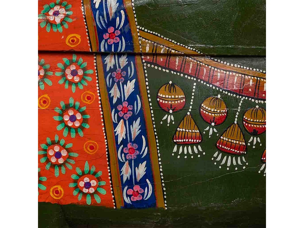 Mehrfarbig bemaltes Elefanten-Holzbank, 89x80x92h cm