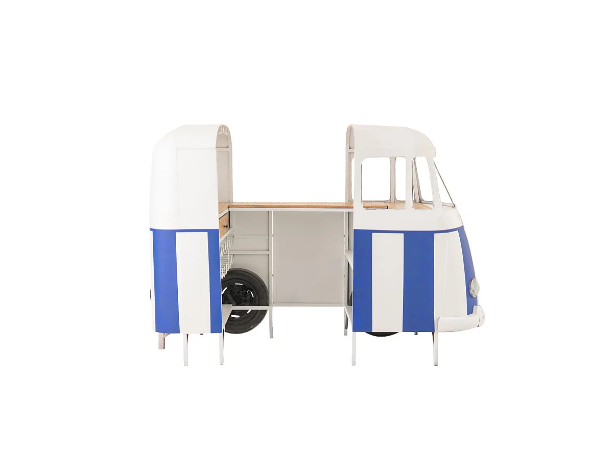 Meuble de Bar en Métal "Van" 227cm Bleu & Blanc