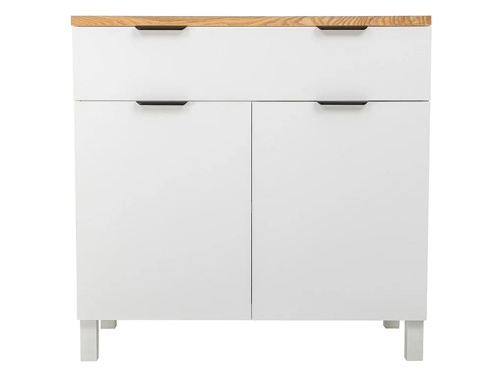 Recebedor de madeira lacada branca envelhecida 106x36x79h cm