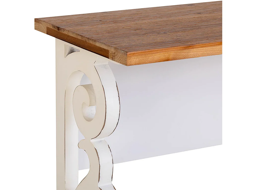 Recebedor de madeira lacada branca envelhecida 106x36x79h cm