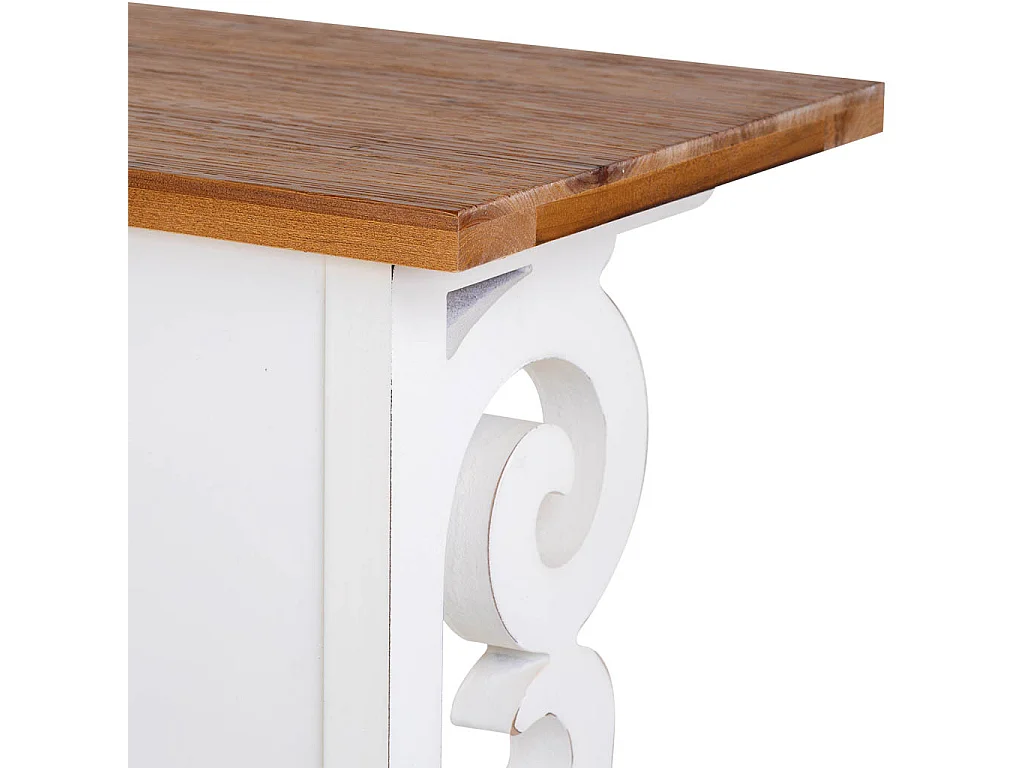 Recebedor de madeira lacada branca envelhecida 106x36x79h cm