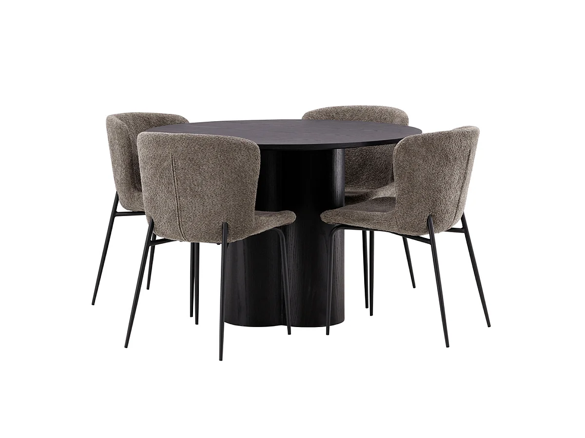 Ensemble Table à Manger & 4 Chaises "Olivia & Modesto" 110cm Noir & Marron