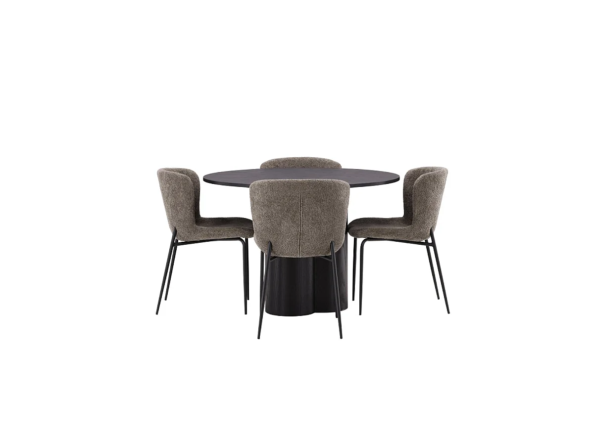 Ensemble Table à Manger & 4 Chaises "Olivia & Modesto" 110cm Noir & Marron