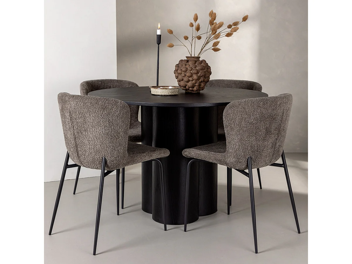 Ensemble Table à Manger & 4 Chaises "Olivia & Modesto" 110cm Noir & Marron