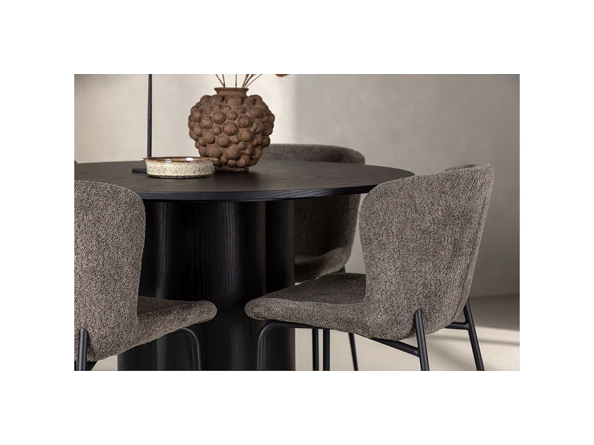 Ensemble Table à Manger & 4 Chaises "Olivia & Modesto" 110cm Noir & Marron
