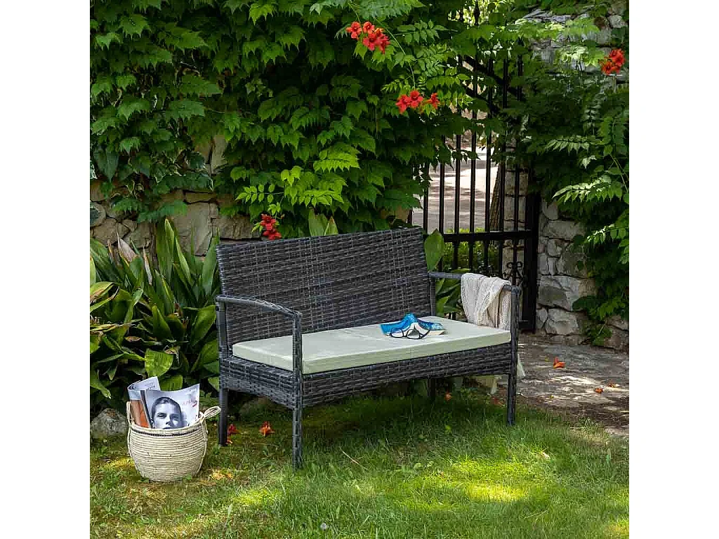 Panchina in rattan grigio 110x55x85h cm