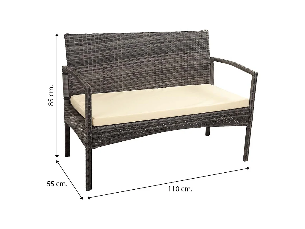 Panchina in rattan grigio 110x55x85h cm