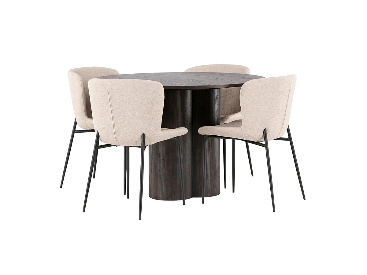 Ensemble Table à Manger & 4 Chaises "Olivia & Modesto" 110cm Moka & Beige