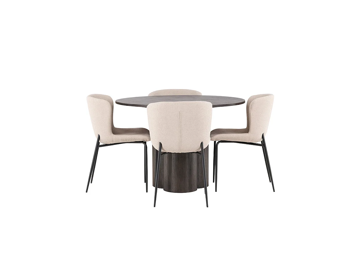 Ensemble Table à Manger & 4 Chaises "Olivia & Modesto" 110cm Moka & Beige