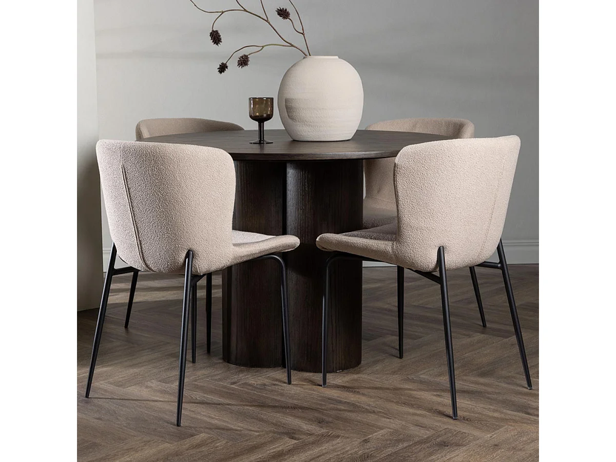 Ensemble Table à Manger & 4 Chaises "Olivia & Modesto" 110cm Moka & Beige