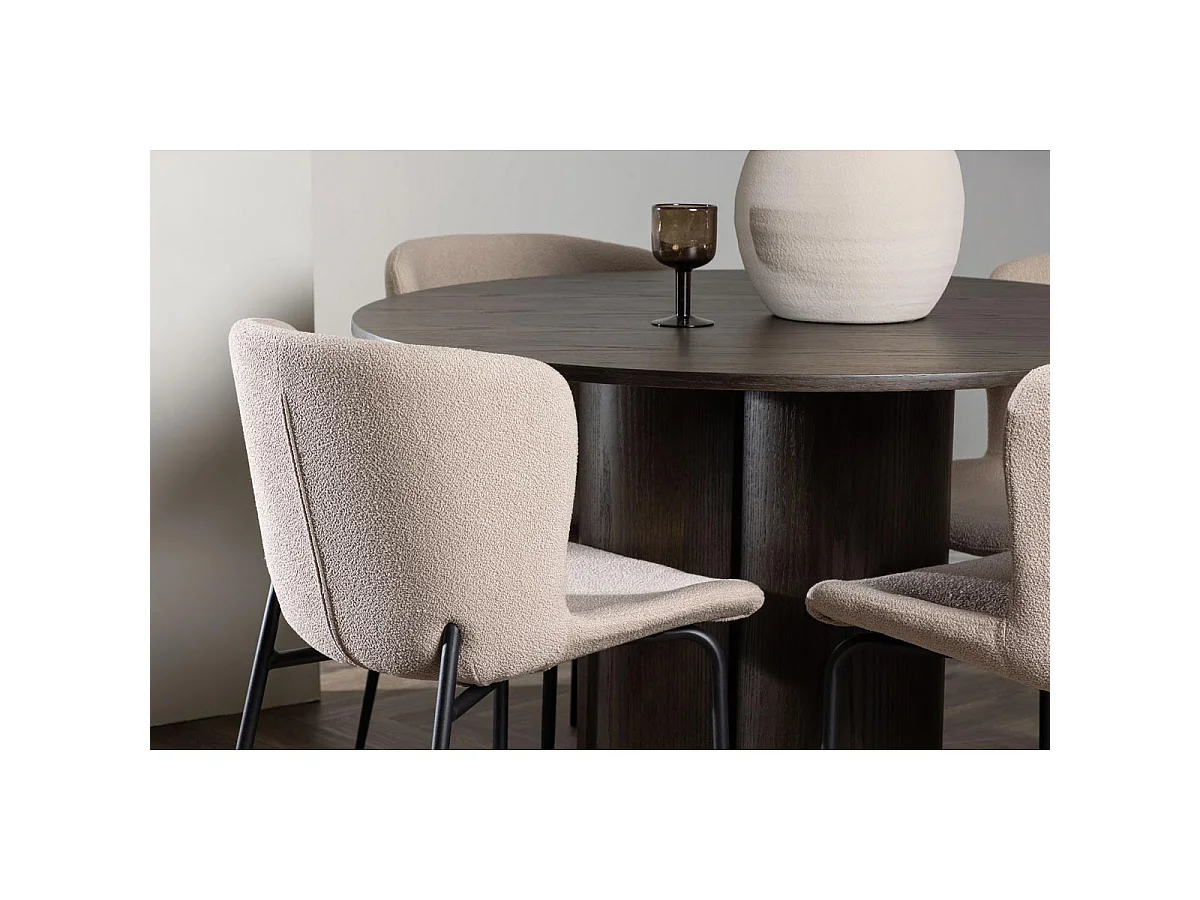Ensemble Table à Manger & 4 Chaises "Olivia & Modesto" 110cm Moka & Beige