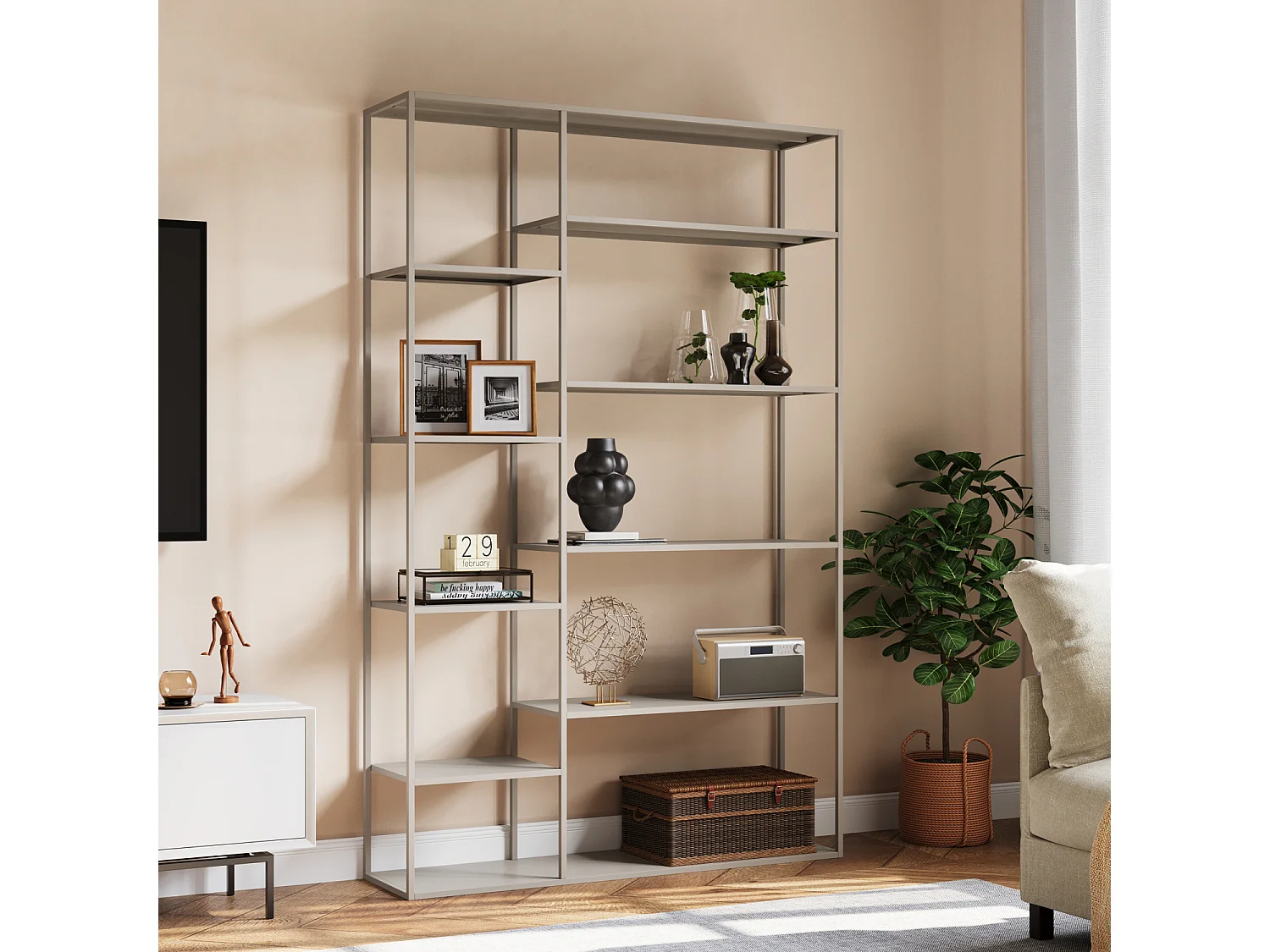 Bibliothèque en métal 189cm taupe ELISABETH - HAPPY GARDEN