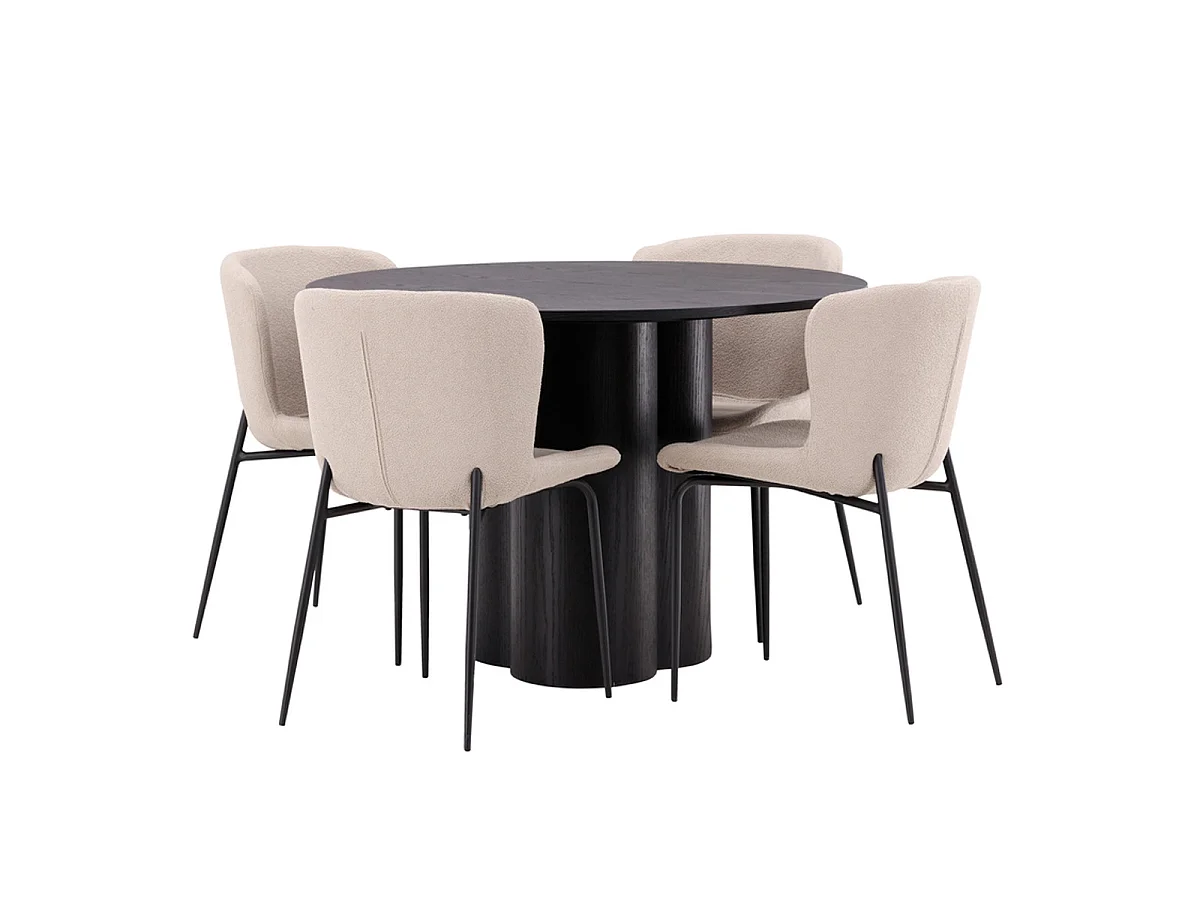 Ensemble Table à Manger & 4 Chaises "Olivia & Modesto" 110cm Noir & Beige