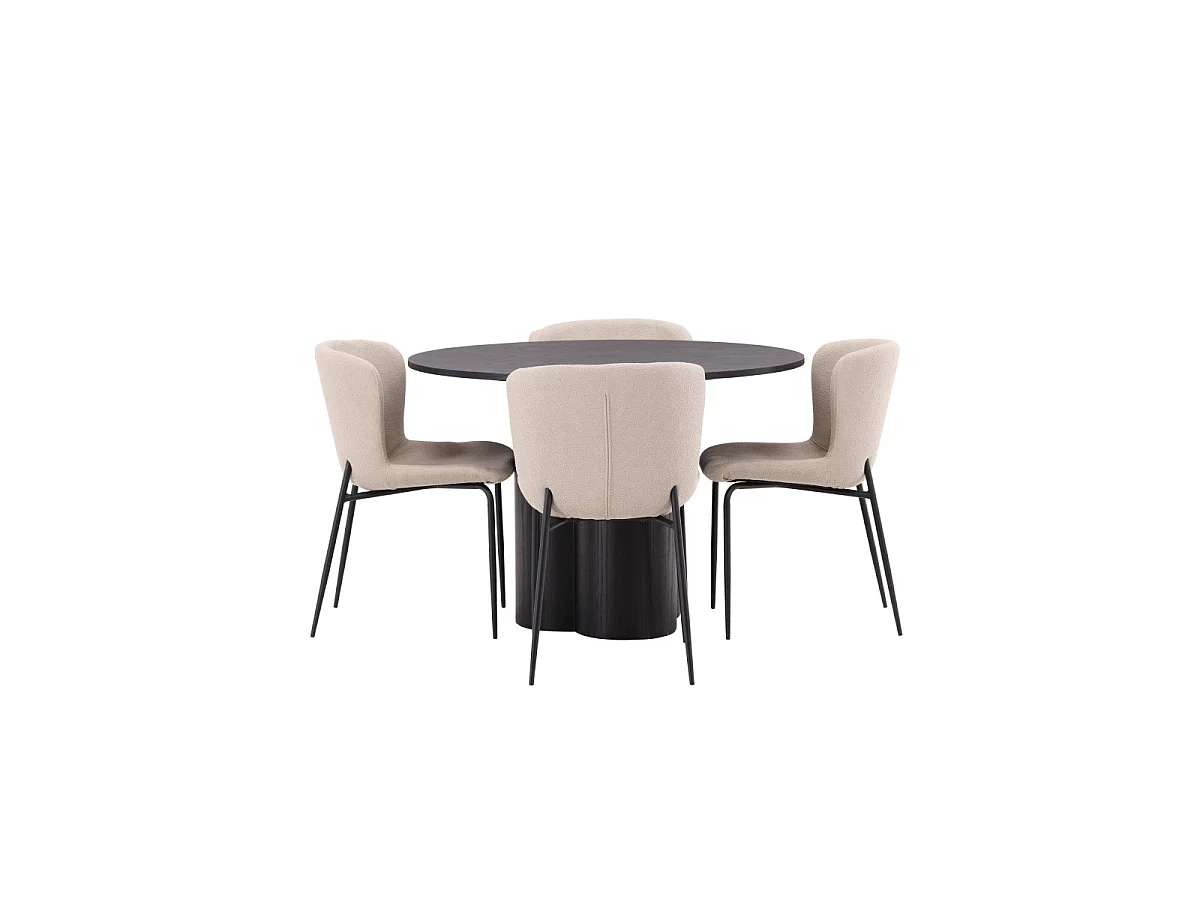 Ensemble Table à Manger & 4 Chaises "Olivia & Modesto" 110cm Noir & Beige