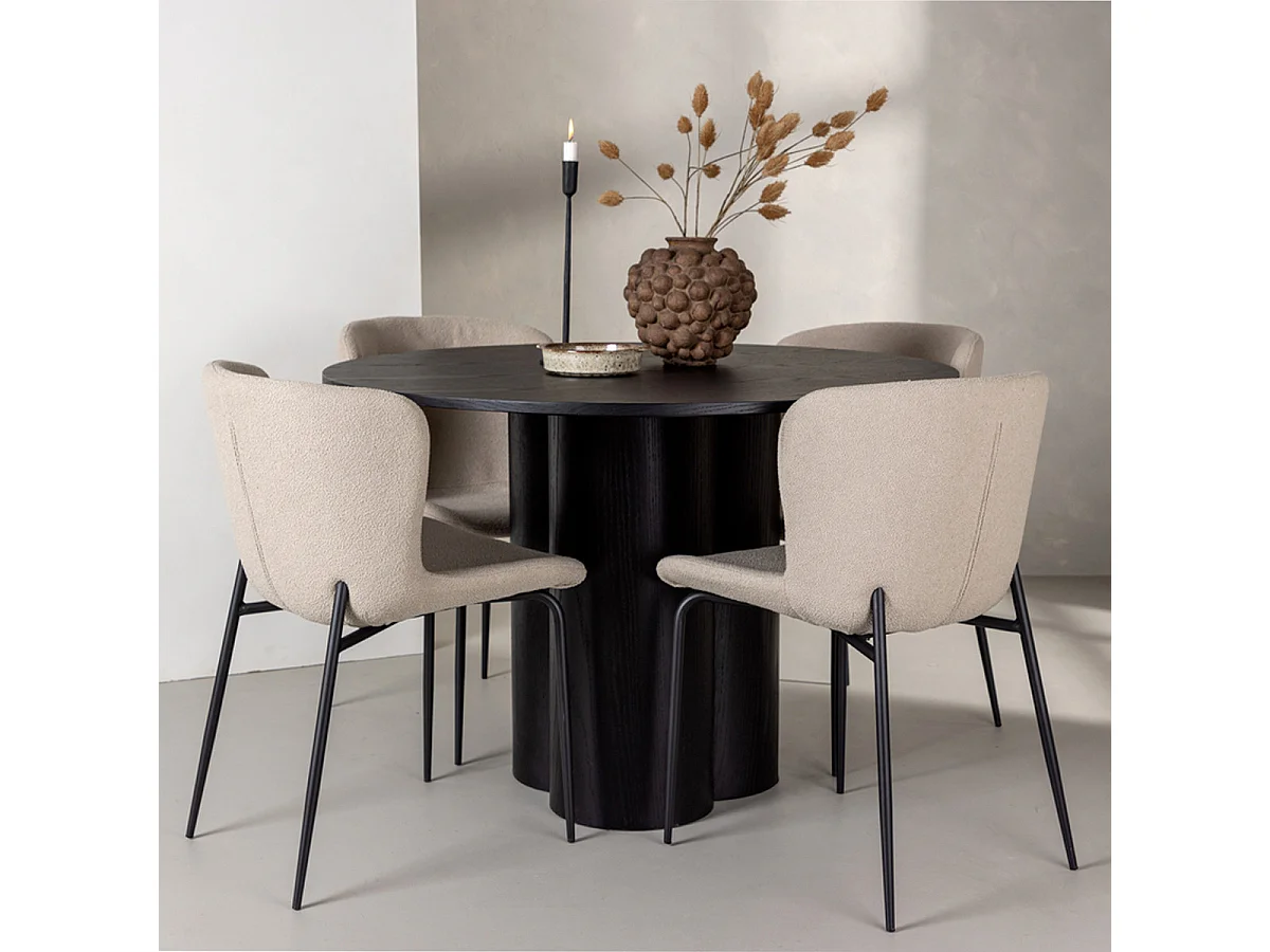 Ensemble Table à Manger & 4 Chaises "Olivia & Modesto" 110cm Noir & Beige