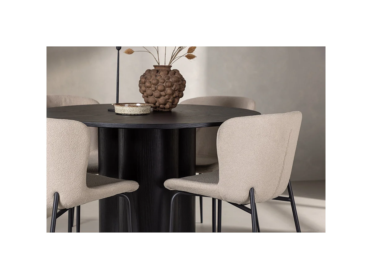 Ensemble Table à Manger & 4 Chaises "Olivia & Modesto" 110cm Noir & Beige