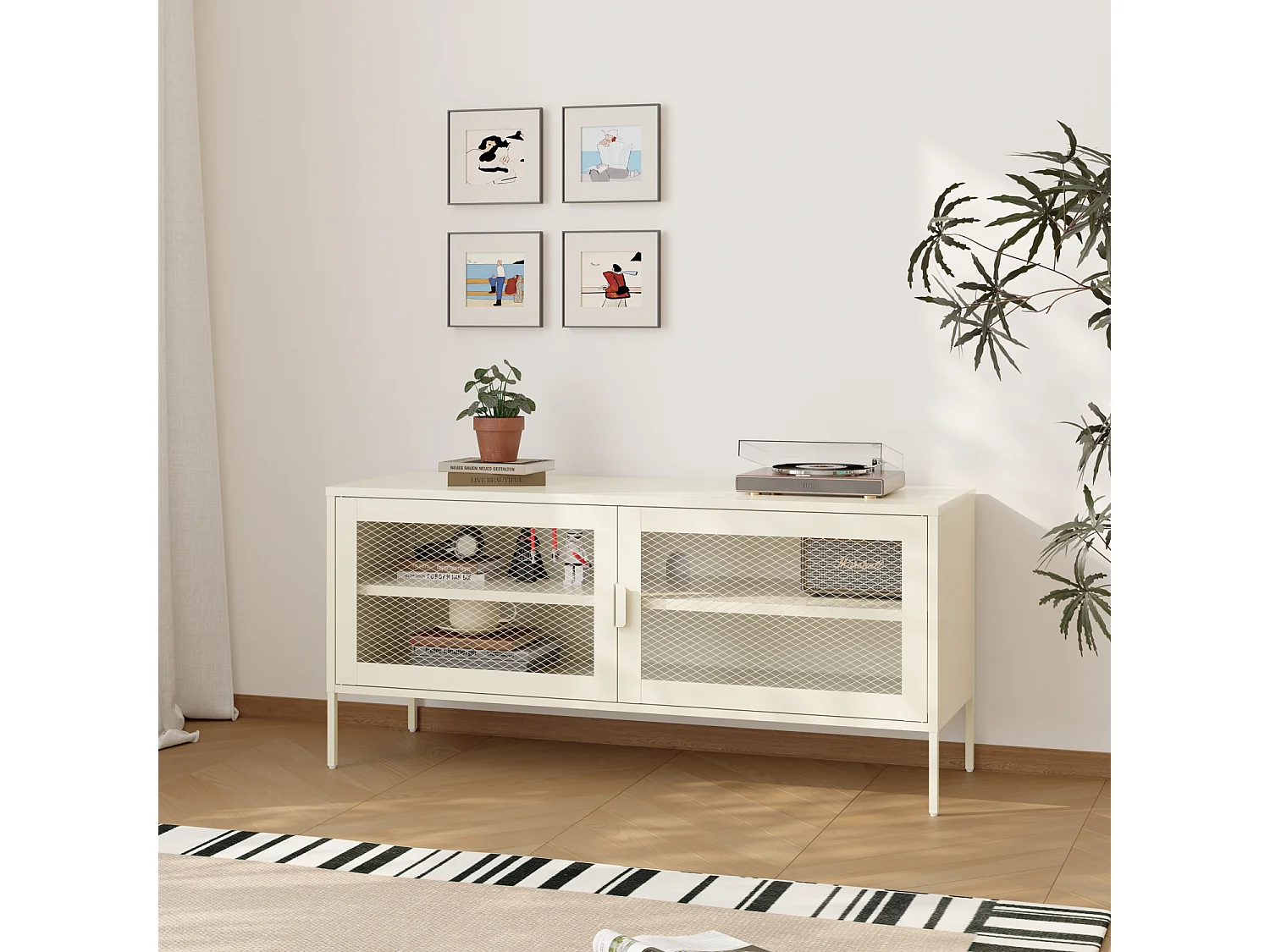 Meuble TV en métal 120cm blanc TOM - HAPPY GARDEN