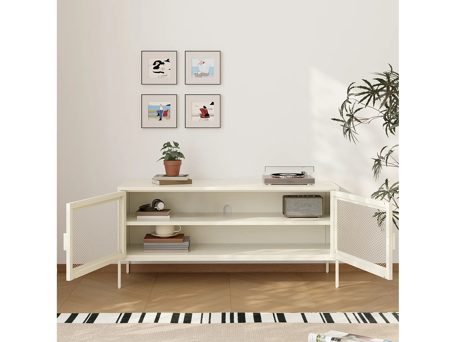 Meuble TV en métal 120cm blanc TOM - HAPPY GARDEN