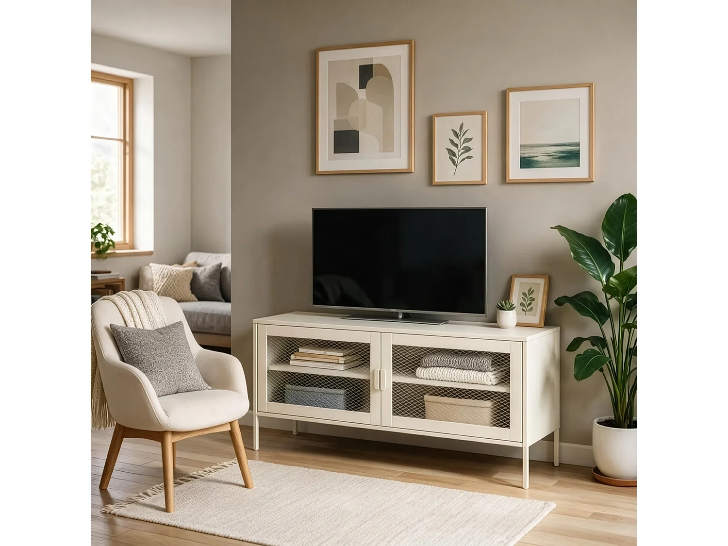 Meuble TV en métal 120cm blanc TOM - HAPPY GARDEN