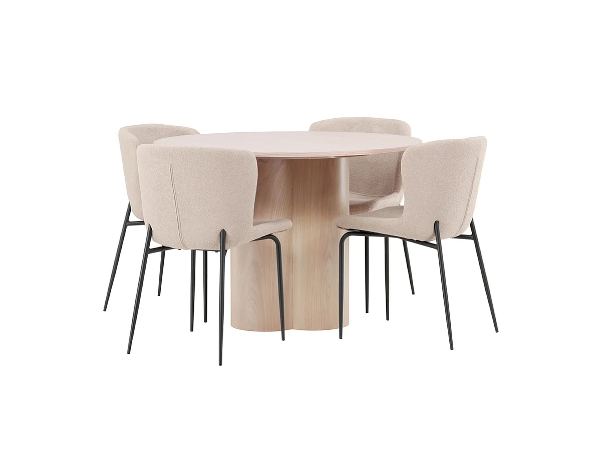 Ensemble Table à Manger & 4 Chaises "Olivia & Modesto" 110cm Naturel & Beige