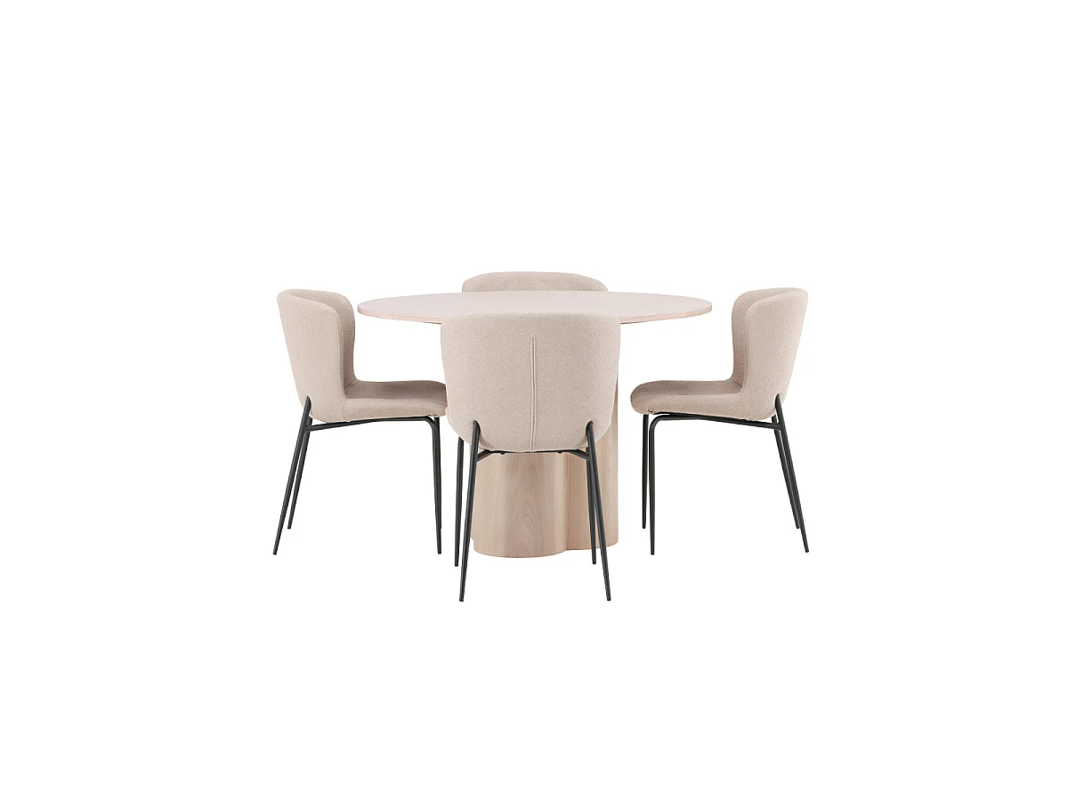 Ensemble Table à Manger & 4 Chaises "Olivia & Modesto" 110cm Naturel & Beige