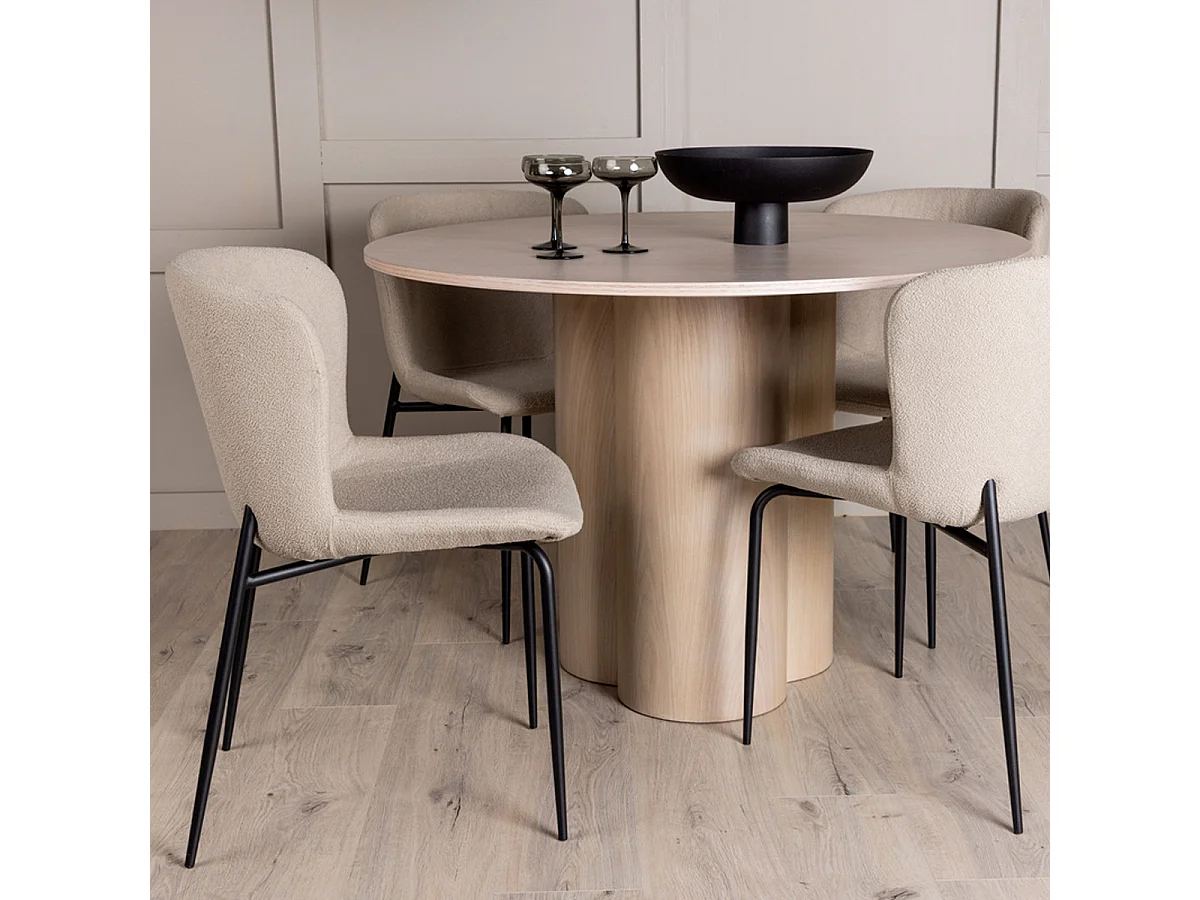 Ensemble Table à Manger & 4 Chaises "Olivia & Modesto" 110cm Naturel & Beige